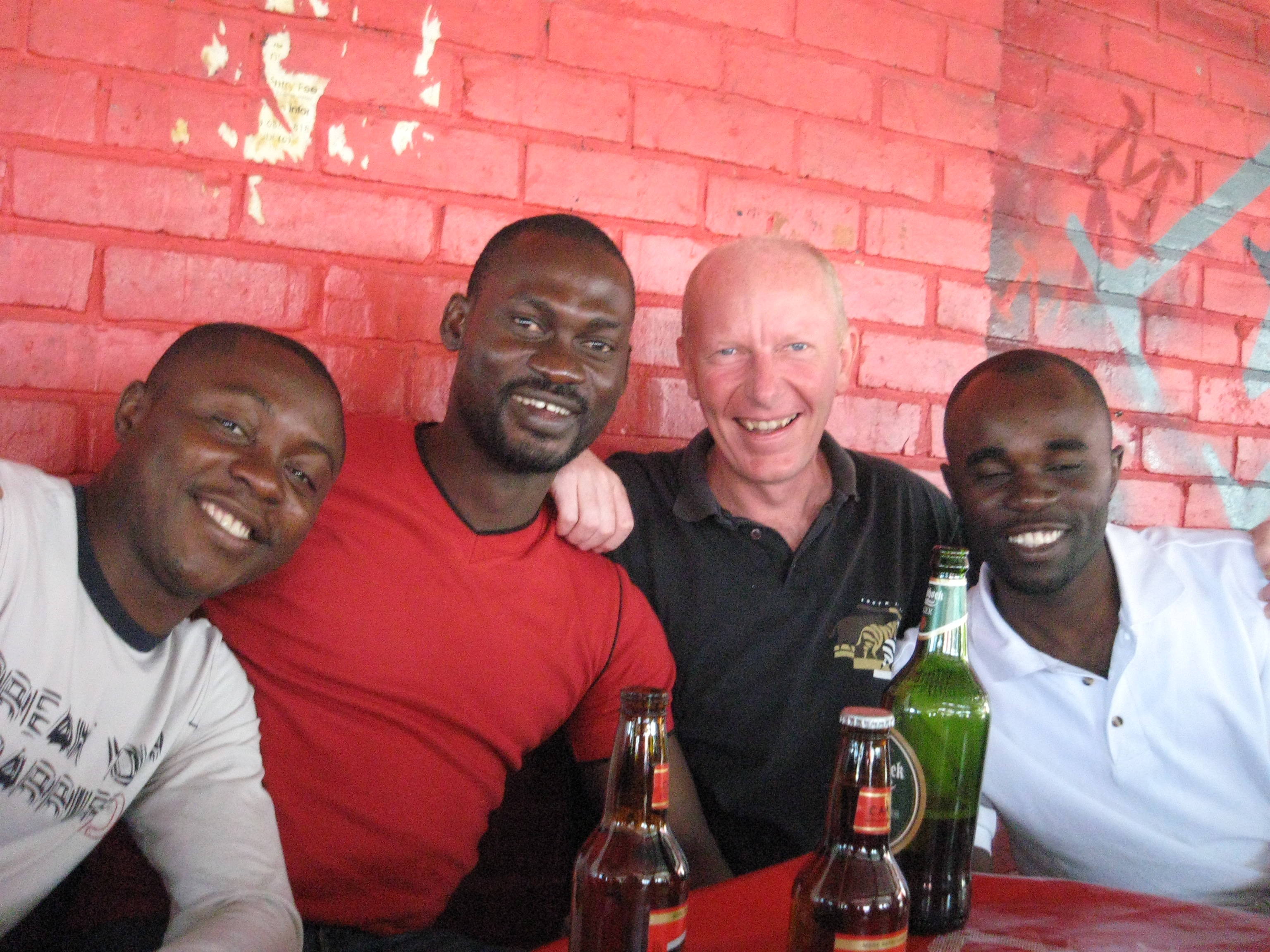 Saheed, Femi, Andy and Justin with beer