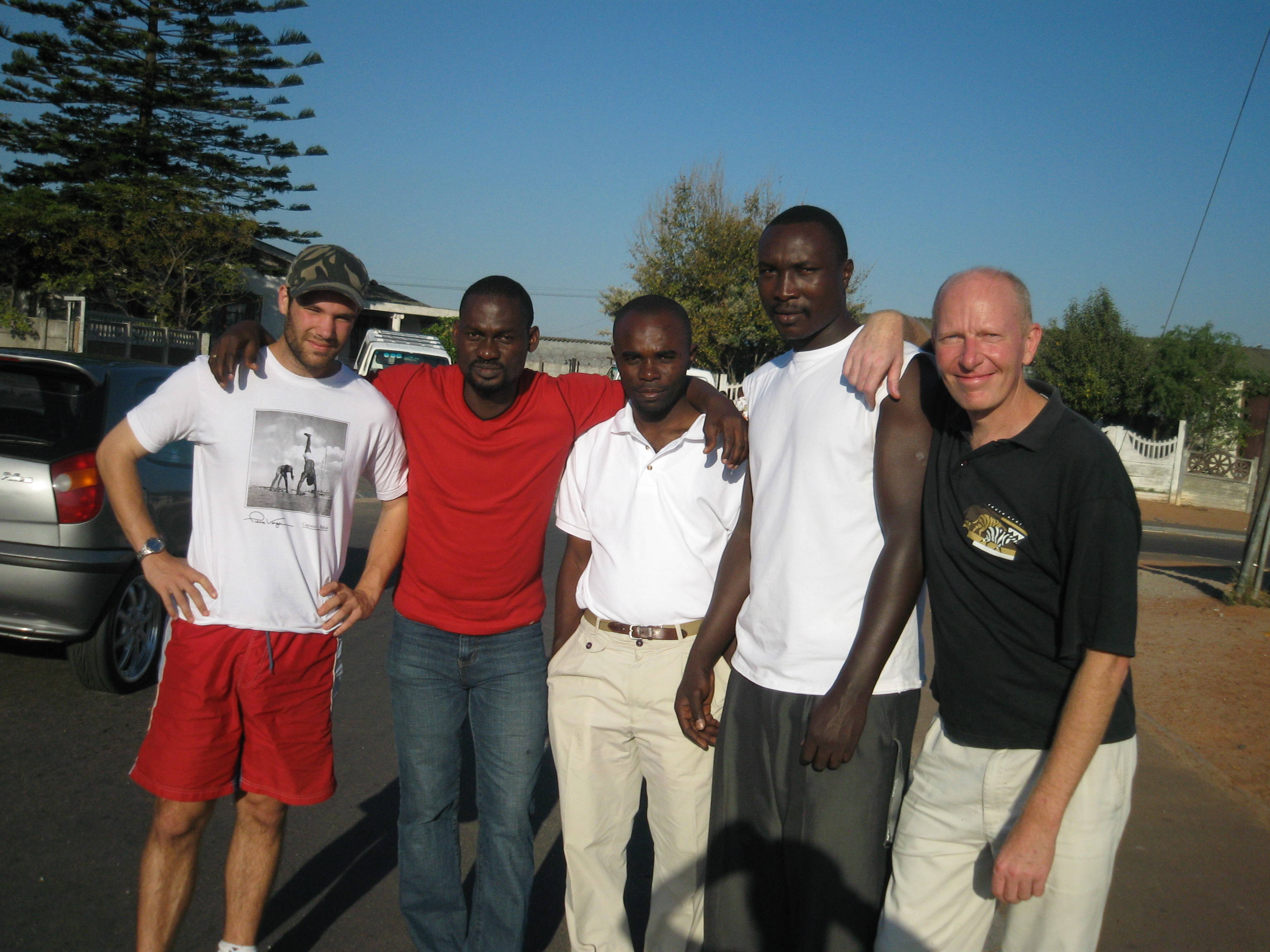 Christian, Femi, Justin, Issa and Andy taking a walk